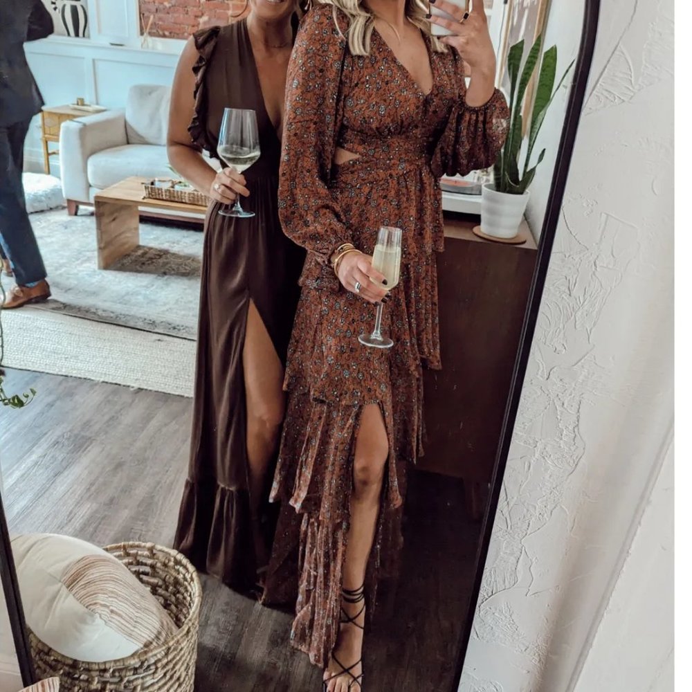 Anora Floral Tiered Maxi Dress - Copper Black Ditsy